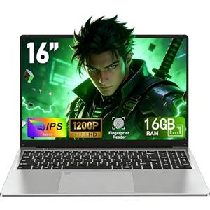 CHIFUYOU Computer portatile gaming 512 GB SSD 16 GB RAM 16 pollici PC portatile N95 fino a 3,6 GHz, lettore di impronte digitali/6000 mAh/1920 x 1200 P/tastiera completa retroilluminata/touchpad
