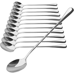 COM-FOUR® set di cucchiai da 12 pezzi - cucchiaio con manico lungo - cucchiaio per latte macchiato - cucchiaio per gelato - cucchiaio da caffè (12 pezzi - cucchiaini da gelato 19,5 cm)