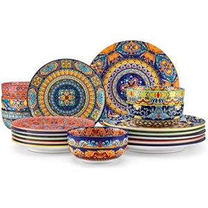 vancasso Servizio di Piatti per 6 Persone in Ceramica, vancasso KRVI 18 Pezzi Set di Porcellana Moderna, Servizio da Tavola Stile Bohémien, Set Piatti e Ciotole, Servizio Combinato Colorato