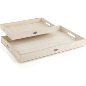 COM-FOUR® Set di vassoi in legno da 2 pezzi - Tavole decorative vintage in 2 misure - Vassoi da portata con piccola placca in metallo - Ciotole decorative con manici (02 pezzi - vassoio beige)