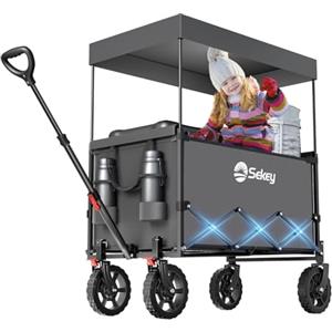 Sekey XXL Carrello Spiaggia con Tetto 150L 150KG, Carrello Pieghevole per Bambini, Carrelli Pieghevole con Ruote con Protezione Solare per Spiaggia Campeggio SE 4018, Grigio