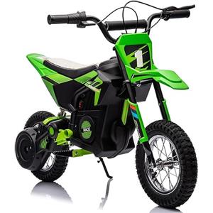 Mondial Toys Moto Elettrica per Bambini 24V Motore 250W Motocicletta Elettrica Ruote Gonfiabili Freno a Disco Sedile in Pelle Velocità fino a 22 km/h Mini Moto Cross Elettrica Portata 63 Kg (Verde)