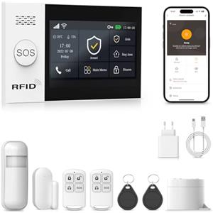 PGST kit sistema di allarme antifurto casa wireless domestico WiFi/4G SIM, APP Tuya Smartlife, RFID, sirena, sensori porta finestra, rilevatore di movimento