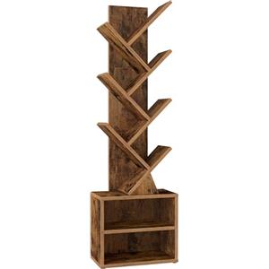 VASAGLE CUSTOS Collezione - Libreria ad Albero, Scaffale da Pavimento Moderno Autoportante, per Camera da Letto, Soggiorno, Studio, 2 Scomparti Aperti, 20,3 x 38 x 123,2 cm, Marrone Vintage LBC607KD01