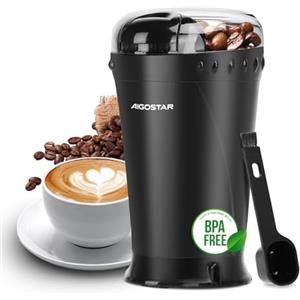 Aigostar Macinacaffè Elettrico, Macina Caffe' Elettrico con Lame in Acciaio Inossidabile, Macina Spezie con Spazzola Pulita, per chicchi di caffè, Semi e spezie, Capacità 60g, 200W, Nero