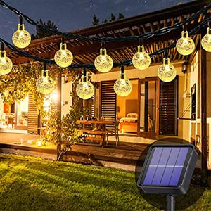 Lezonic Luci Solari Esterno, 50 LED, 8 modalità, Catena Luminosa Solare per Esterni con Sfere di Cristallo, Impermeabile, per Giardino, terrazza, Alberi, Matrimoni, Feste, Natale (Bianco Caldo)