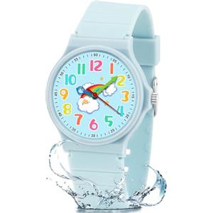 GUUMUXIN Orologio Analogico Bambini, 30m Resistenza Acqua, Orologio Apprendimento Tempo, Cinturino TPU Morbido, Orologio Sportivo Cronografo, Adatto Bambini 4-12 Anni (Azzurro)