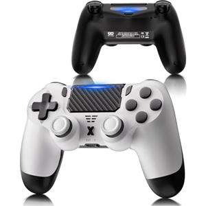 RUIZHI 1 Pezzi Controller Wireless per PS4 - Controller Playstation 4 compatibile con Pro/Slim/PC, Gamepad Joystick con Pulsante Turbo/Return/Doppia Vibrazione/6 Assi Giroscopio/Touch Panel, Bianco