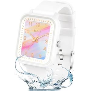 GUUMUXIN Orologio Analogico Bambini, 30m Resistenza Acqua, Orologio Apprendimento Tempo, Cinturino TPU Morbido, Orologio Sportivo Cronografo, Adatto Bambini 4-12 Anni (Bianco - sette colori)