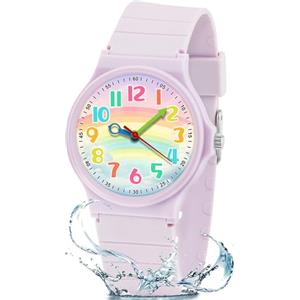 GUUMUXIN Orologio Analogico Bambini, 30m Resistenza Acqua, Orologio Apprendimento Tempo, Cinturino TPU Morbido, Orologio Sportivo Cronografo, Adatto Bambini 4-12 Anni (Viola Chiaro)