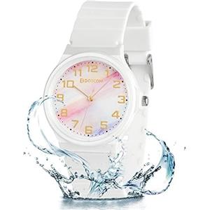 GUUMUXIN Orologio Analogico Bambini, 30m Resistenza Acqua, Orologio Apprendimento Tempo, Cinturino TPU Morbido, Orologio Sportivo Cronografo, Adatto Bambini 4-12 Anni (Bianco)