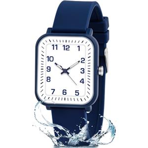GUUMUXIN Orologio Analogico Bambini, 30m Resistenza Acqua, Orologio Apprendimento Tempo, Cinturino TPU Morbido, Orologio Sportivo Cronografo, Adatto Bambini 4-12 Anni (Bianco-blu)