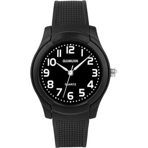 GUUMUXIN Orologio Analogico Bambini, 30m Resistenza Acqua, Orologio Apprendimento Tempo, Cinturino TPU Morbido, Orologio Sportivo Cronografo, Adatto Bambini 4-12 Anni (Nero corvino)