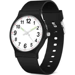 GUUMUXIN Orologio Analogico Bambini, 30m Resistenza Acqua, Orologio Apprendimento Tempo, Cinturino TPU Morbido, Orologio Sportivo Cronografo, Adatto Bambini 4-12 Anni (Nero)