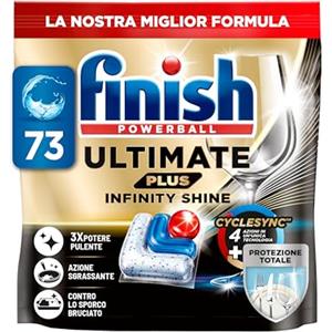 Finish Ultimate PLUS Infinity Shine Pastiglie Lavastoviglie, 73 Capsule Lavastoviglie, Pastiglie per Lavastoviglie con Scudo Protettivo contro lo Sporco e i Residui Incrostati
