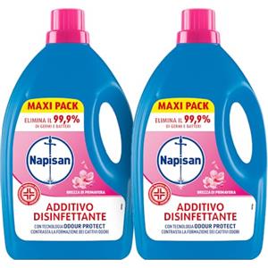 Napisan Additivo Disinfettante Lavatrice alla fragranza Brezza di Primavera, 2 Confezioni da 2.2 Litri di Additivo Liquido per Lavatrice, Contro i Batteri e i Cattivi Odori