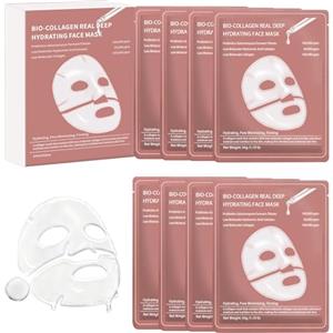 tysumeoy 8 Pezzi Maschera Collagene Viso, Bio-Collagen Real Deep Mask, Maschera Viso Al Collagene, Collagen Mask Overnight, Idratazione Profonda, Idratazione Duratura, Riduce al Minimo i Pori, Riduce le Rughe