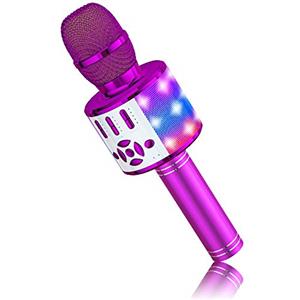 BONAOK Microfono Bluetooth Karaoke Adulti, Portatile Microfono Che Cambia la Voce con Altoparlante, Microfono Karaoke Bluetooth Wireless per la Festa in Casa, Compatibile con iPhone/Android (Viola)