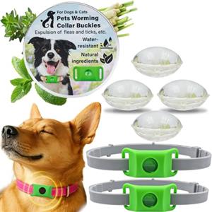 Generico Collare Antiparassitario Naturale per Cani contro Pulci e Zecche, Ciondolo Repellente con 2 Capsule Sostituibili, Compatibile Air Tag, Regolabile, Senza Contatto Diretto con la Pelle (verde 2 PCS)