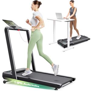 UREVO Tapis Roulant Pieghevole Intelligente, Pendenza del 9%,Tapis-Roulant 3 in 1 Per Casa e Ufficio, Inclinazione Automatica, Doppio Display,Tavola da Corsa 42 * 108 Tapirulan Professionale
