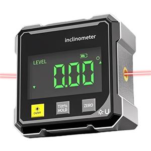 BORDEAG Angolometro Digitale Magnetico, Livella Digitale, 360° Cercatore Magnetico Digitale Di Angoli, Goniometro Digitale Con Laser Per Falegnameria, Costruzione, Fai-Da-Te(Grigio)