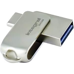 Integral Chiavetta USB 3.0 tipo C da 64 GB, 360 Dual e tipo A con custodia in metallo massiccio, velocità di trasferimento veloci e semplicemente Plug & Play
