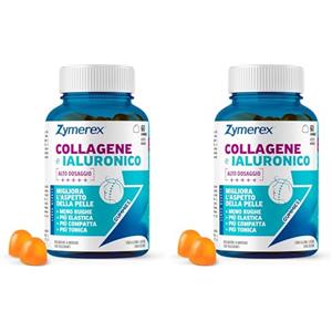 Zymerex COLLAGENE e IALURONICO Gummies | 60 gommose | Migliora l'aspetto della pelle | Bellezza viso | + Vitamina C, Zinco, Rame, Selenio | Senza glutine, lattosio e zuccheri (Confezione da 2)