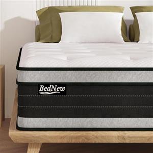 Bednew Materasso Matrimoniale 140x200 cm Modello Lusso Supremo con Doppio Topper Morbido, Spessore Extra 34 cm, Molle Insacchettate e Memory Gel Ibrido, 7 Zone, Comfort Avvolgente, 101 Notti