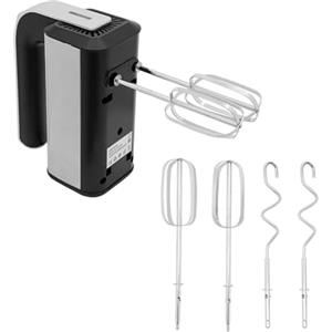 Donened - Sbattitore manuale, miscelatore elettrico con 2 fruste e 2 ganci per impastare in acciaio inox, 800 W, 5 marce regolabili | grigio