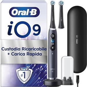 Oral-B Spazzolino Elettrico Ricaricabile iO 9 Nero Edizione Limitata, 1 Spazzolino Elettrico Oral B, 1 Testina Di Ricambio, Custodia Da Viaggio, Astuccio Magnetico. Pulizia Denti Efficace