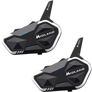 Midland - Interfono Moto Bluetooth + Mesh R1 Mesh Doppio, Auricolari Casco Moto Waterproof IPX6, Portata 500m, 23H, Audio RCF, Stereo Background, Compatibile TFT e Radio FM, 6 Persone Conference