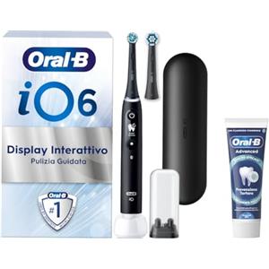 Oral-B Spazzolino Elettrico Ricaricabile iO 6N Nero, 1 Spazzolino Elettrico, 2 Testine Di Ricambio, Custodia Da Viaggio + 1 Dentifricio Oral B Advanced Prevenzione Tartaro, la confezione può variare