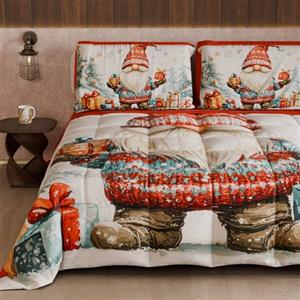 PETTI Artigiani Italiani - Trapunta Matrimoniale Invernale di Natale, Piumone Matrimoniale Natalizio, Trapunta Double Face Tinta Unita e Stampa Digitale Xmas 19, Made in Italy