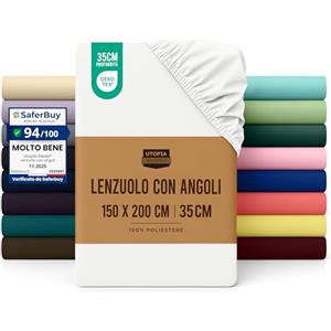 Utopia Bedding Lenzuolo con Angoli Due Piazze Matrimoniale - 150x200cm - Bianco - Microfibra Spazzolata - Lenzuolo Sotto con Angoli Elasticizzato