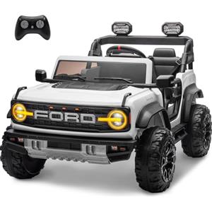 Mondial Toys Ford Bronco Raptor 24V Maxi Fuoristrada 2 Posti Auto Macchina Elettrica per Bambini Telecomando Luci a Led Bluetooth Ammortizzatori Carico Massimo 60 Kg (Bianco)