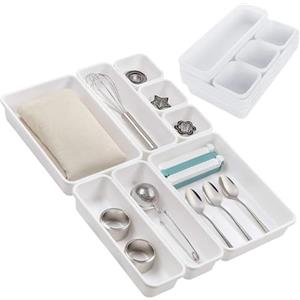 PARENCE - XXL Organizzatore Modulare per Posate - Set di scomparti di 8 cassetti - Divisori in plastica regolabili - Ideale per cucina, utensili - Personalizzabile, impilabili