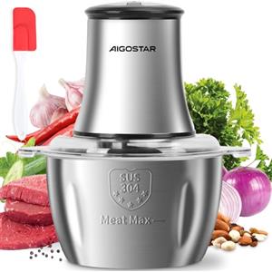 Aigostar Flor - Tritatutto da cucina elettrico, 500W, tritatutto elettrico con 4 lame affilate e ciotola in acciaio inossidabile da 1.8L, 2 velocità, adatto per carne, verdure, frutta e noci