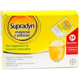 BAYER Supradyn Magnesio e Potassio - Integratore Effervescente 24 Bustine con Vitamine B e C, Gusto Arancia