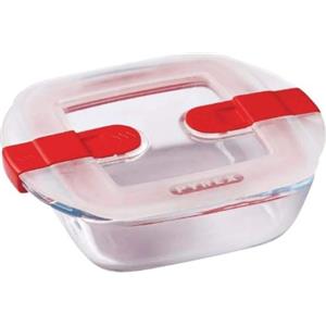 Pyrex Cook & Heat Contenitore Quadrato in Vetro Borosilicato con Coperchio Sfiatavapore - 25x22 cm, Resistente a Temperature da -40°C a 300°C