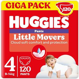 Huggies Little Movers Pannolini Mutandina Taglia 4 (9-14 Kg), Ultra assorbente, Protezione completa, 120 Pz