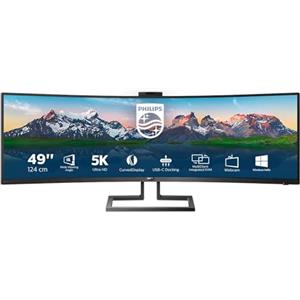 Philips Monitor Curvo 49", 499P9H, Gaming Superwide 32:9, risoluzione 5120 * 1440, Adaptive Sync, HDR 400, Multiview con KVM Switch integrato, Docking station USB-C, Microfono, Low Blue, Vesa, Nero