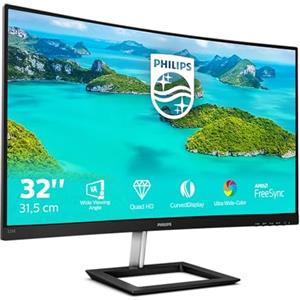 Philips Monitor Gaming 325E1C Monitor Curvo, Freesync 75 Hz, LCD da 32", 2K Quad HD 2560 x 1440 VA, 4 ms, HDMI, Display Port, VGA, Flicker Free, Low Blue Light, Ultra Wide Color, VESA, Nero