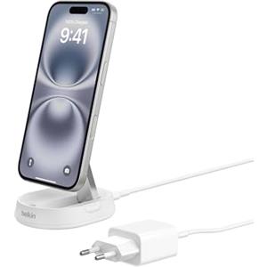 Belkin BoostCharge Pro Caricatore Magnetico Convertibile 15W, Caricabatterie Wireless Rapido Qi2 compatibile con MagSafe, per iPhone 17, Air, Pixelsnap, AirPods, alimentatore da 20 W incluso - Bianco