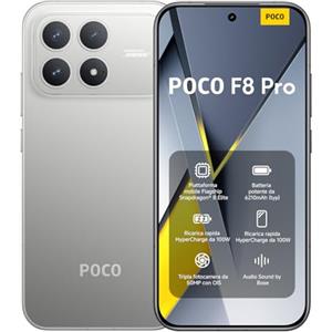 Xiaomi POCO F8 Pro, Smartphone 12+512 GB, Display AMOLED 6,59" 120Hz, Tripla Fotocamera 50MP Teleobiettivo 60mm, Audio Sound by Bose, Batteria 6210mAh, Titanium, Garanzia 2 anni, Caricatore escluso
