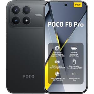 Xiaomi POCO F8 Pro, Smartphone 12+512 GB, Display AMOLED 6,59" 120Hz, Tripla Fotocamera 50MP Teleobiettivo 60mm, Audio Sound by Bose, Batteria 6210mAh, Nero, Garanzia 2 anni, Caricatore escluso