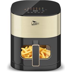 Uten Doppia Resistenza Friggitrice ad Aria 5,5 L con Finestra, Schermo Colori, 14 Menu Preimpostati, Avvio Ritardato, Filtro dell'olio, 2 Resistenza Controllare Indipendente, Cibo Senza Capovolgimento