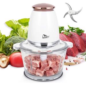 Uten Tritatutto da Cucina Elettrico 400 W, Vasca in vetro 1500 ml, Sistema Mixer a 4 lame, Operazione Con Una Sola Mano, Per Carne Verdura Frutta