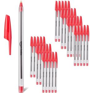 Amazon Basics - Set di Penne a Sfera, per Casa, Ufficio e Scuola, Punta da 1,0 mm, Inchiostro Rosso, Confezione da 36