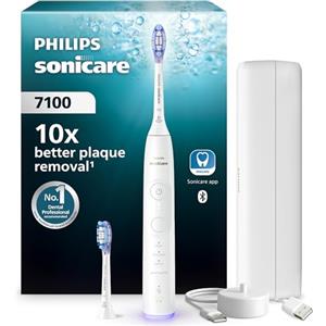 Philips Sonicare 7100, spazzolino elettrico sonico con app, 4 modalità di spazzolamento e 3 livelli di intensità, EasyStart, SmarTimer, bianco, modello HX7420/02 [Nuova tecnologia]