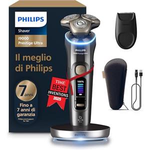 Philips Shaver i9000 Prestige Ultra, rasoio elettrico Wet & Dry, tecnologia Skin IQ Pro, triplo sistema di sollevamento e taglio, lame di precisione NanoTech 360º, 5 modalità di rasatura, XP9402/11